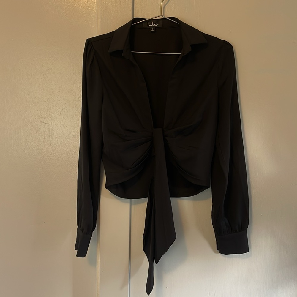 Lulus Tie Front Long Sleeve Crop